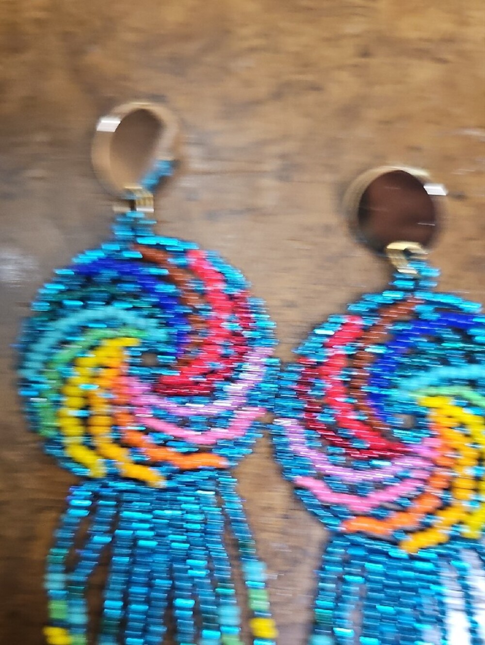 Handcrafted Multi-Color Beaded Fringe Earrings - Women Jewelry - Picture 3 of 5